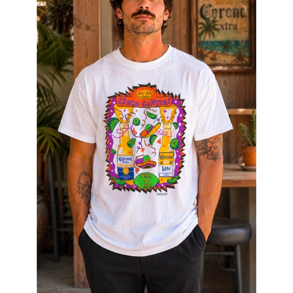 Vintage 90s Corona Beer Cinco Central T Shirt XL All Sport Time to Lime